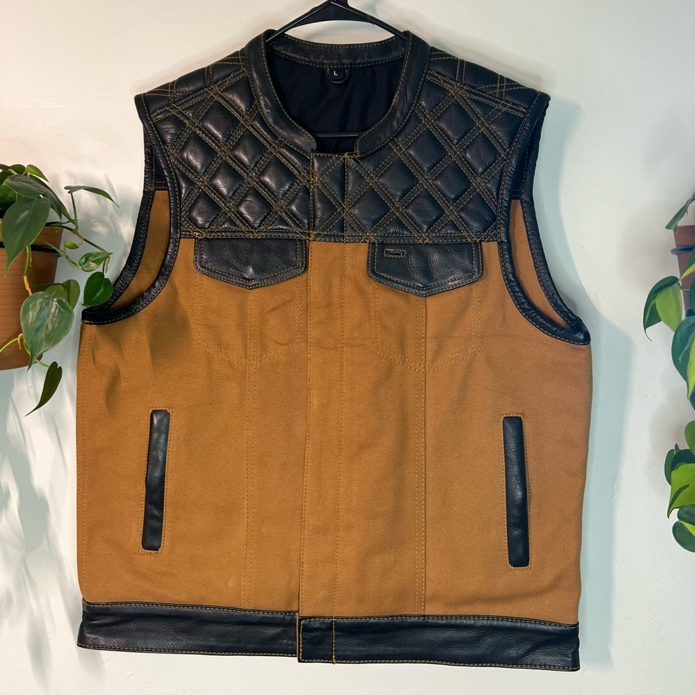 Hunt Club Motorcycle Leather Canvas Vest